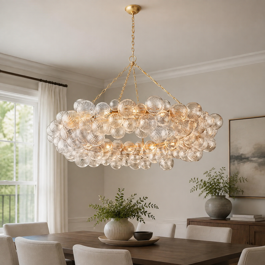 Talia Modern Ring Chandelier 54 inch in a daylight dining room