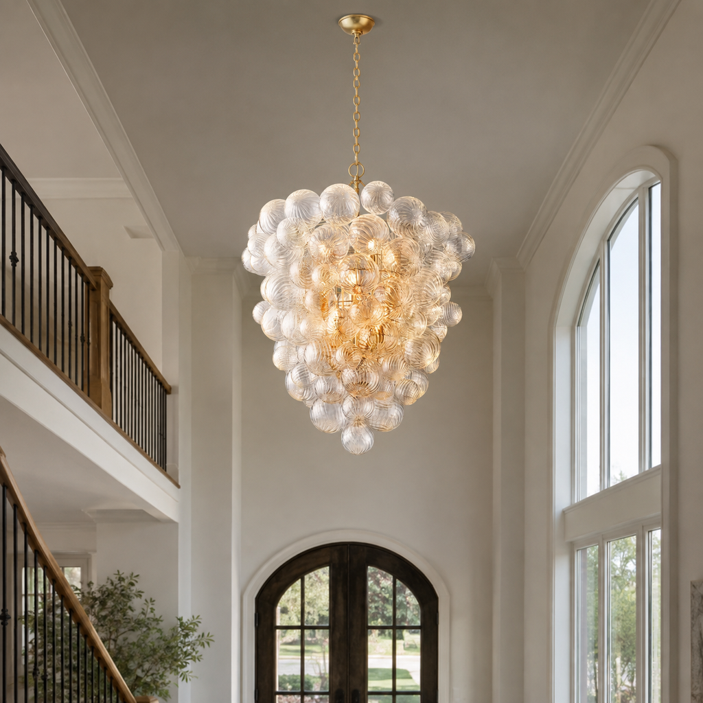 Talia Modern Entry Chandelier 37 inch installed in a double-height foyer