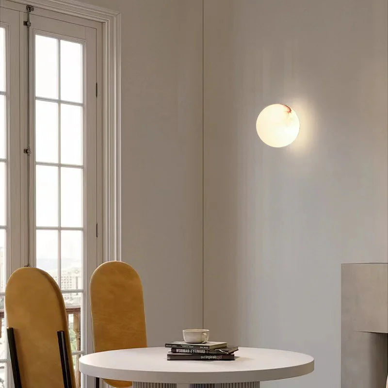 Rhea Round Natural Marble Wall Lamp