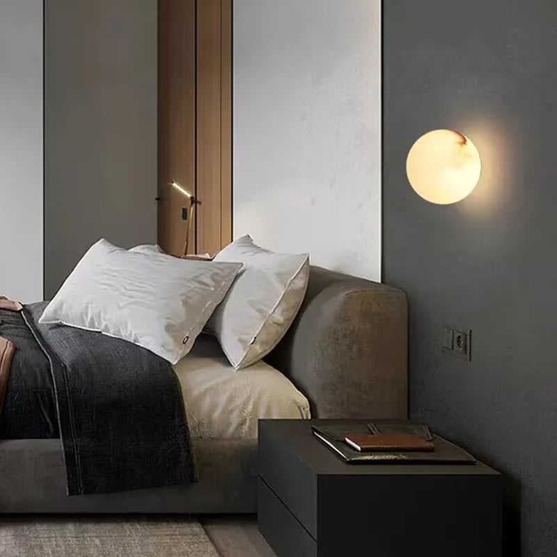 Rhea Round Natural Marble Wall Lamp