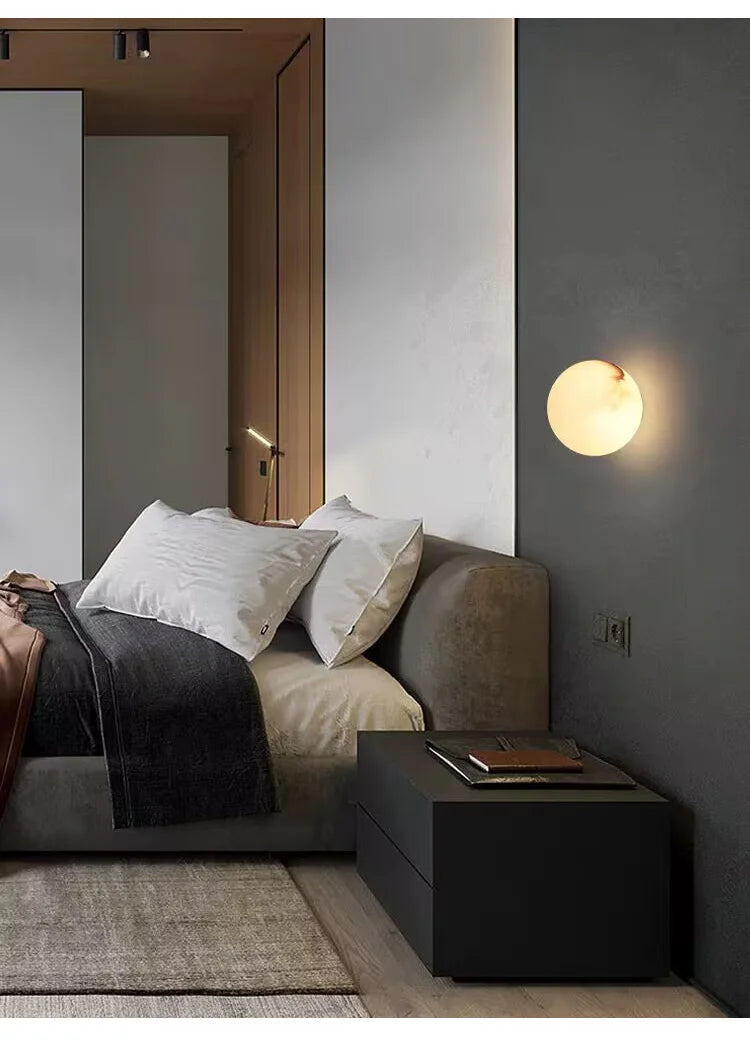 Rhea Round Natural Marble Wall Lamp