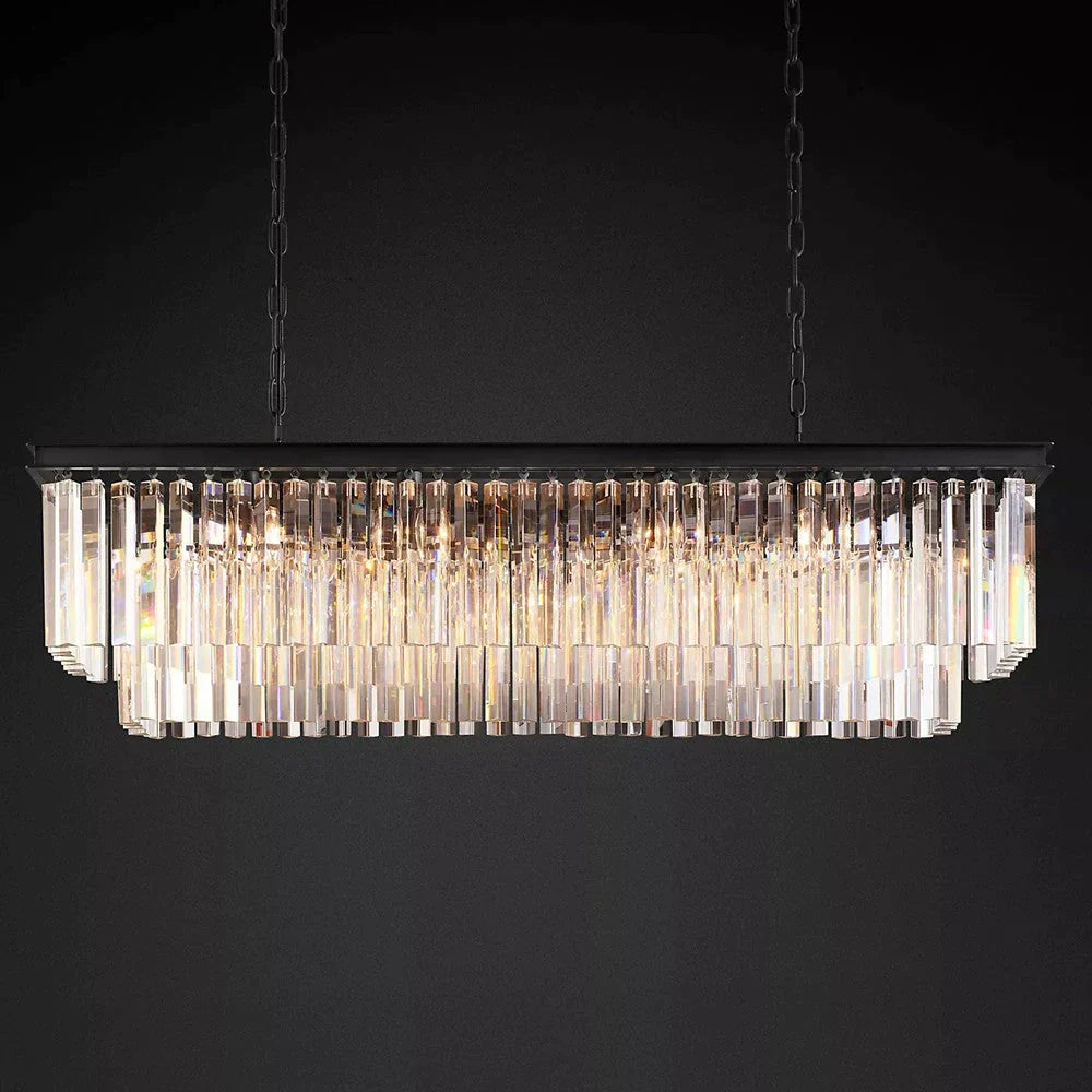 1920s Odeon 2-Tier Crystal Linear Chandelier 39"/49"/59"/72"