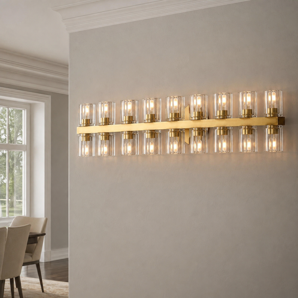 Arcachon 18-Light K9 Crystal Wall Sconce installed in a dining room