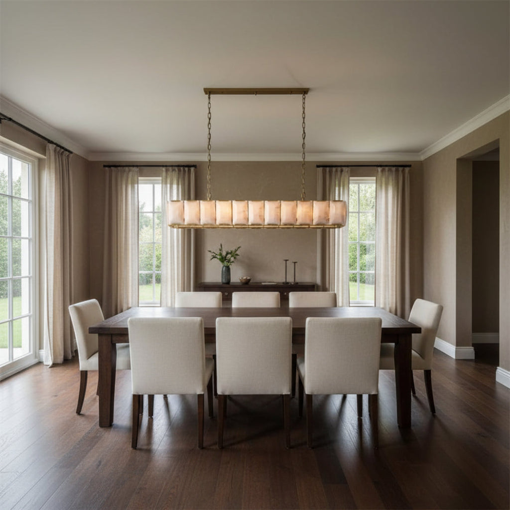 Harlow Calcite Rectangular Chandelier 74" with Stone Shades