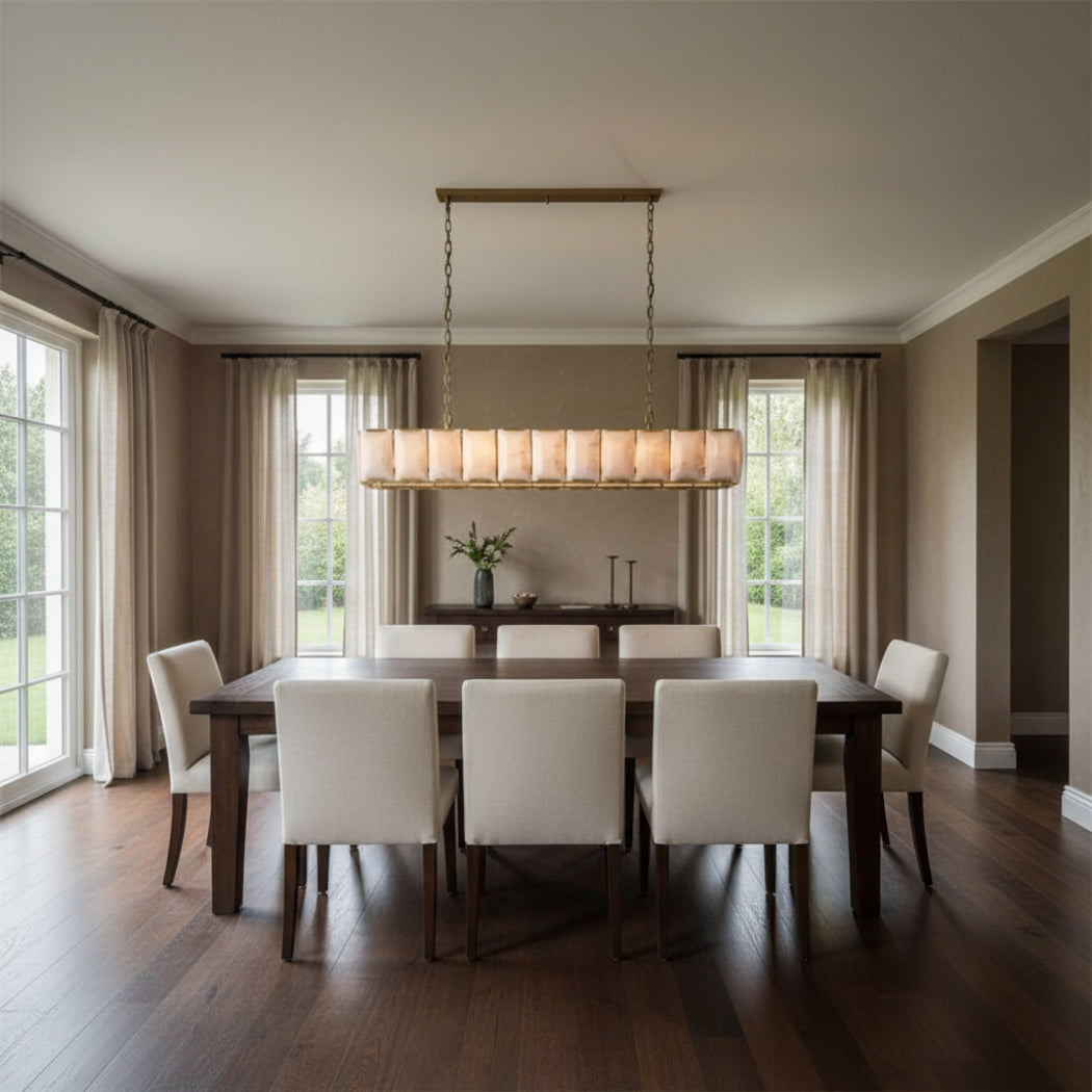 Harlow Calcite Rectangular Chandelier 74" with Stone Shades