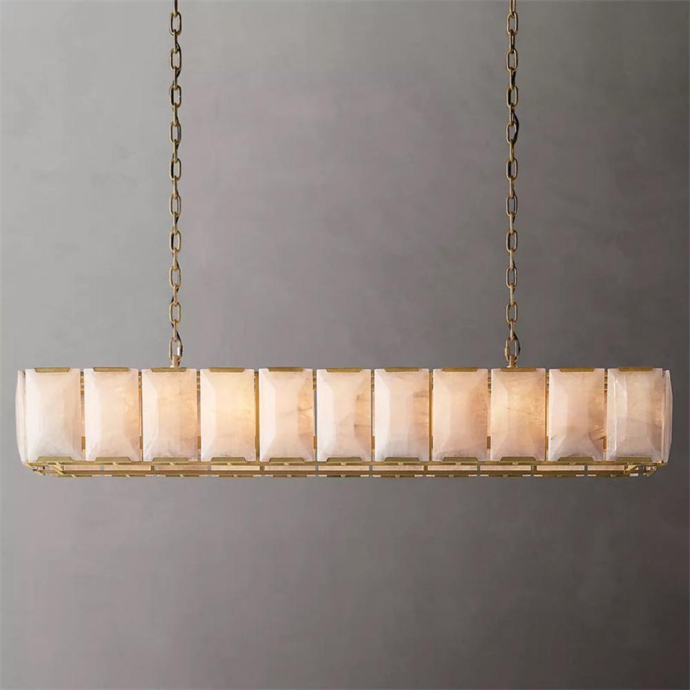 Harlow Calcite Rectangular Chandelier 74" with Stone Shades