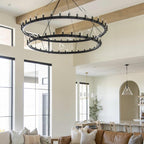 Filament Two-Tier Round Metal Chandelier 36"/50"/63"/73"
