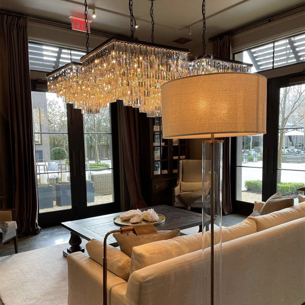 1920s Odeon Crystal Square Multi-Tier Chandelier 22"/34"/47"