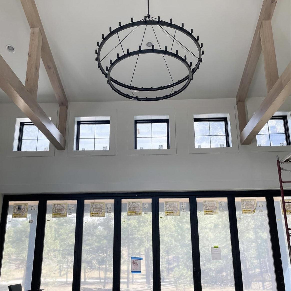 Filament Two-Tier Round Metal Chandelier 36"/50"/63"/73"