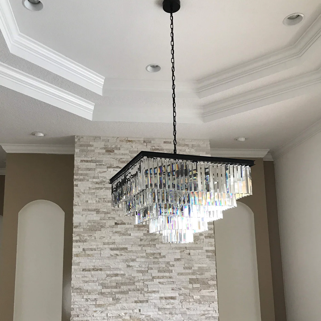 1920s Odeon Crystal Square Multi-Tier Chandelier 22"/34"/47"