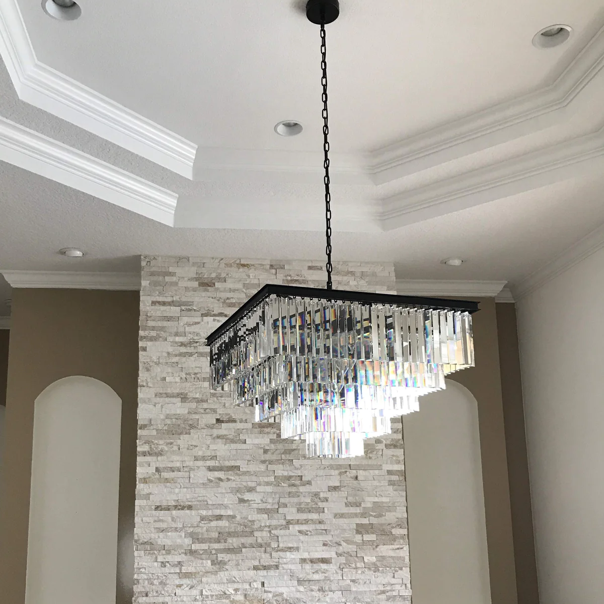 1920s Odeon Crystal Square Multi-Tier Chandelier 22"/34"/47"