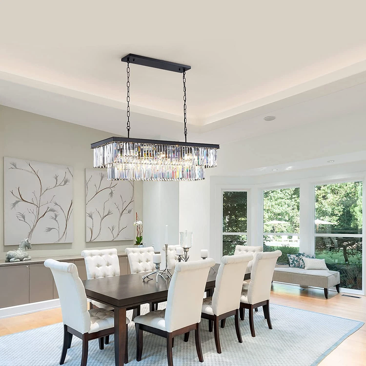 1920s Odeon 2-Tier Crystal Linear Chandelier 39"/49"/59"/72"
