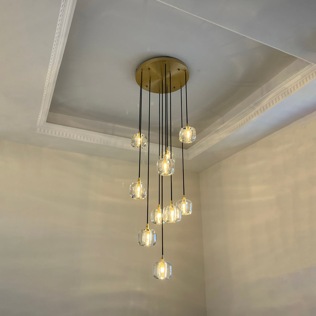 Cubice Clear/Amber Crystal Cascading Chandelier 18"/24"/36"/47"/60"