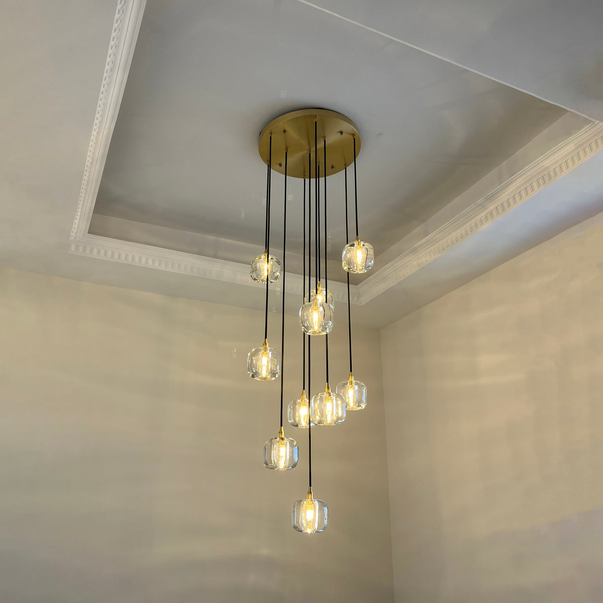 Cubice Clear/Amber Crystal Cascading Chandelier 18"/24"/36"/47"/60"