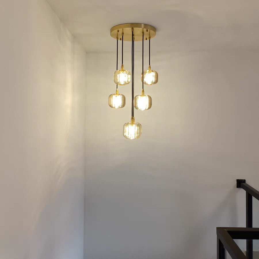 Cubice Clear/Amber Crystal Cascading Chandelier 18"/24"/36"/47"/60"