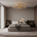 Brass Branch Ceiling Light with Glass Raindrop Pendants Light