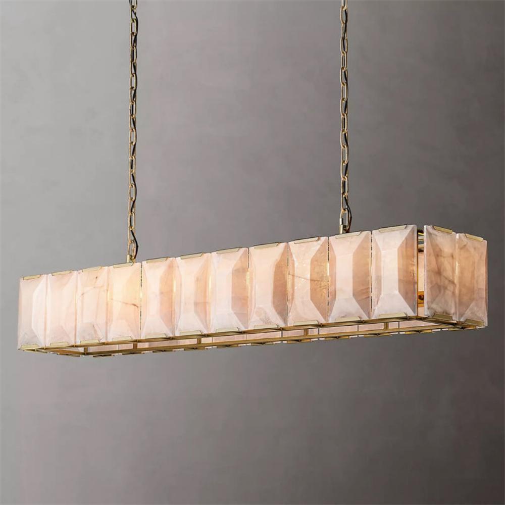 Harlow Calcite Rectangular Chandelier 74" with Stone Shades