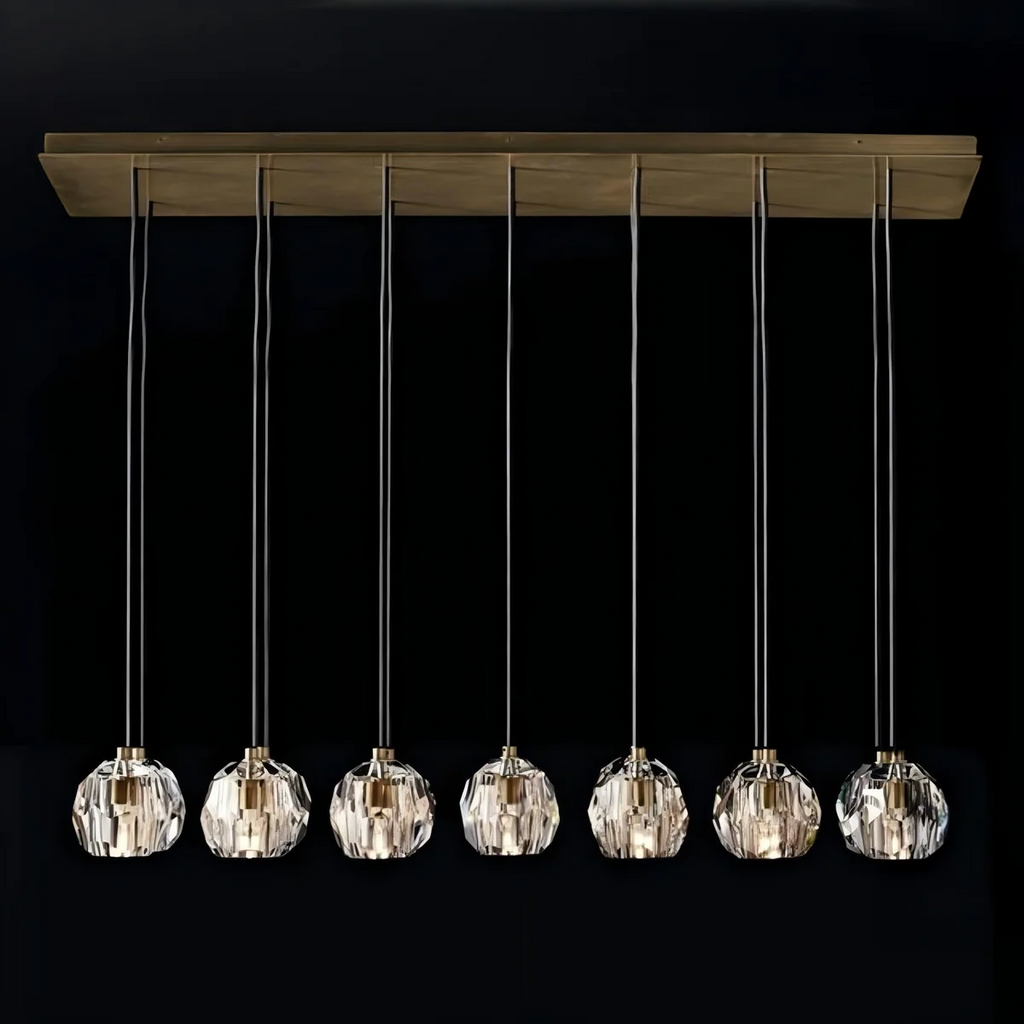 Boule Clear Crystal Sphere Cluster Linear Chandelier 48"/60"/72"
