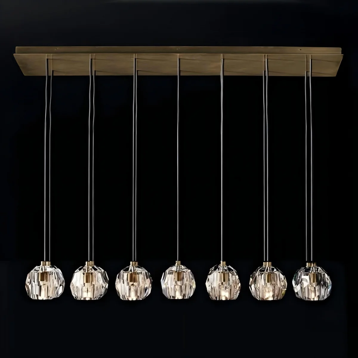 Boule Clear Crystal Sphere Cluster Linear Chandelier 48"/60"/72"