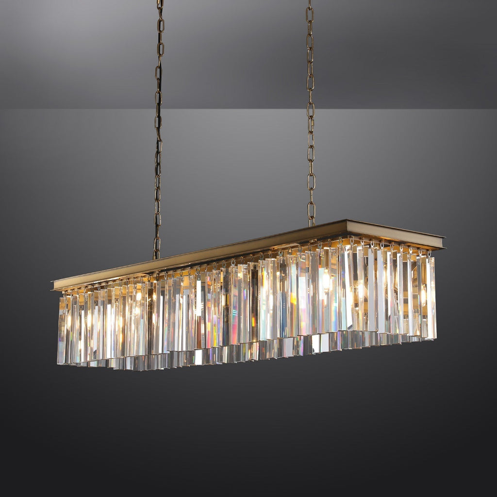 1920s Odeon Crystal Island Single-Tier Linear Chandelier 39"/49"/59"
