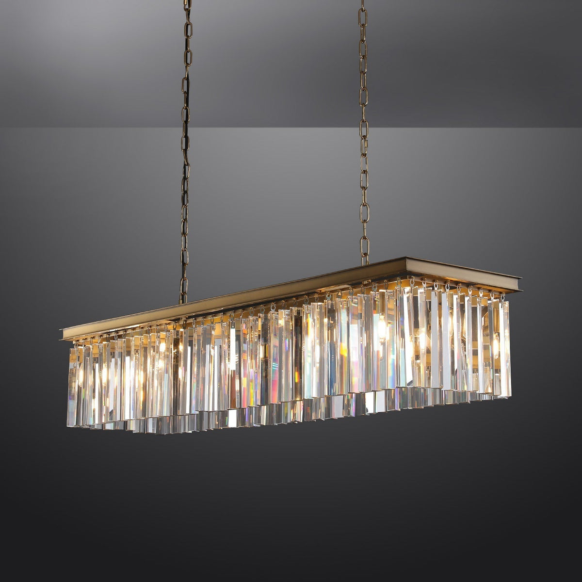 1920s Odeon Crystal Island Single-Tier Linear Chandelier 39"/49"/59"