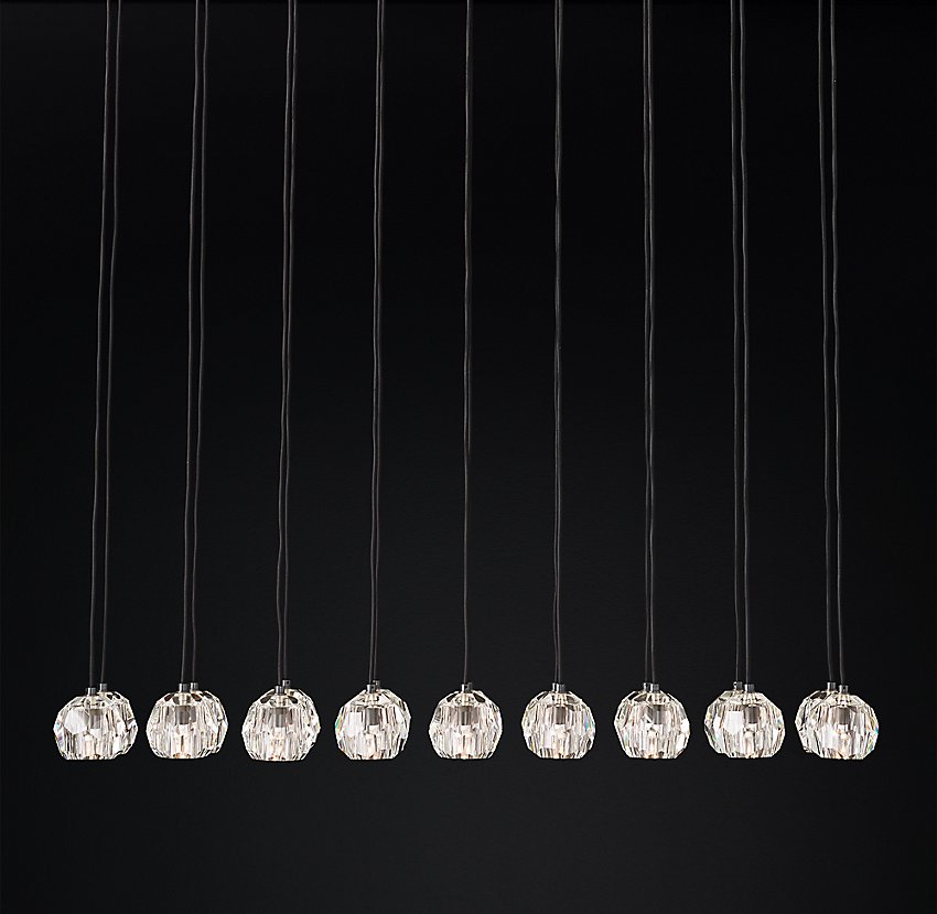 Boule Clear Crystal Sphere Cluster Linear Chandelier 48"/60"/72"
