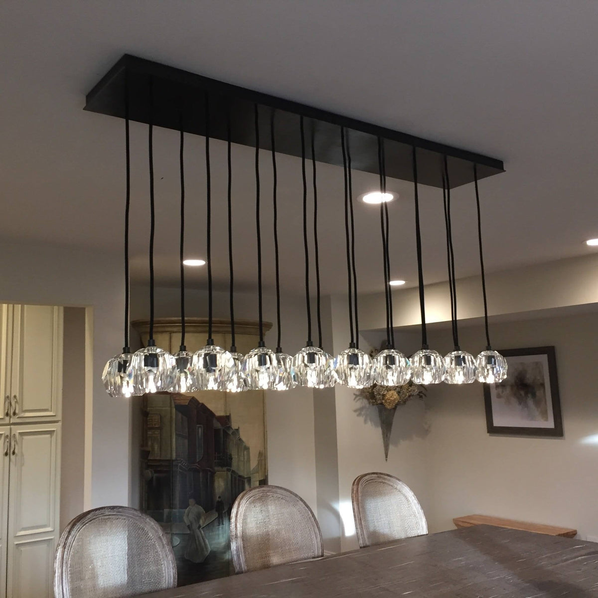 Boule Clear Crystal Sphere Cluster Linear Chandelier 48"/60"/72"
