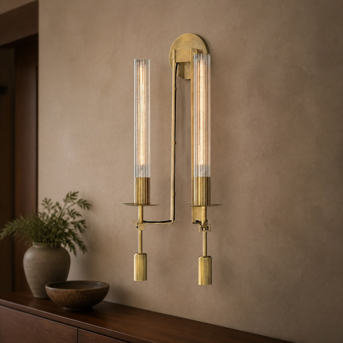 Fontanelle Modern Double Wall Sconce in a warm interior