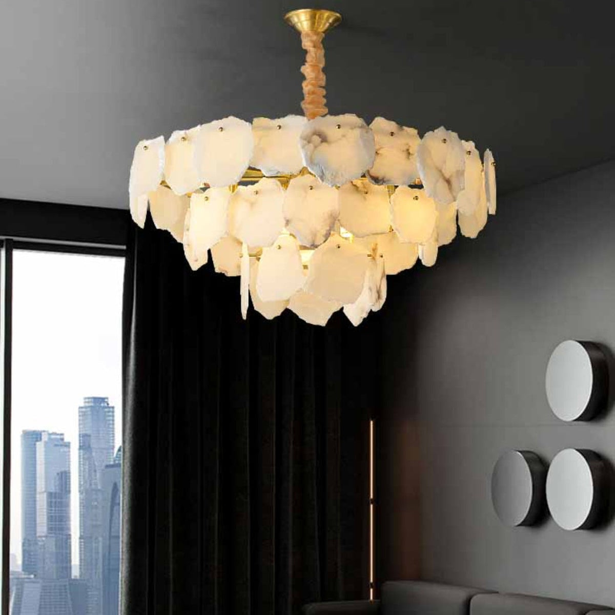 Modern Alabaster Multi-Layer Chandelier