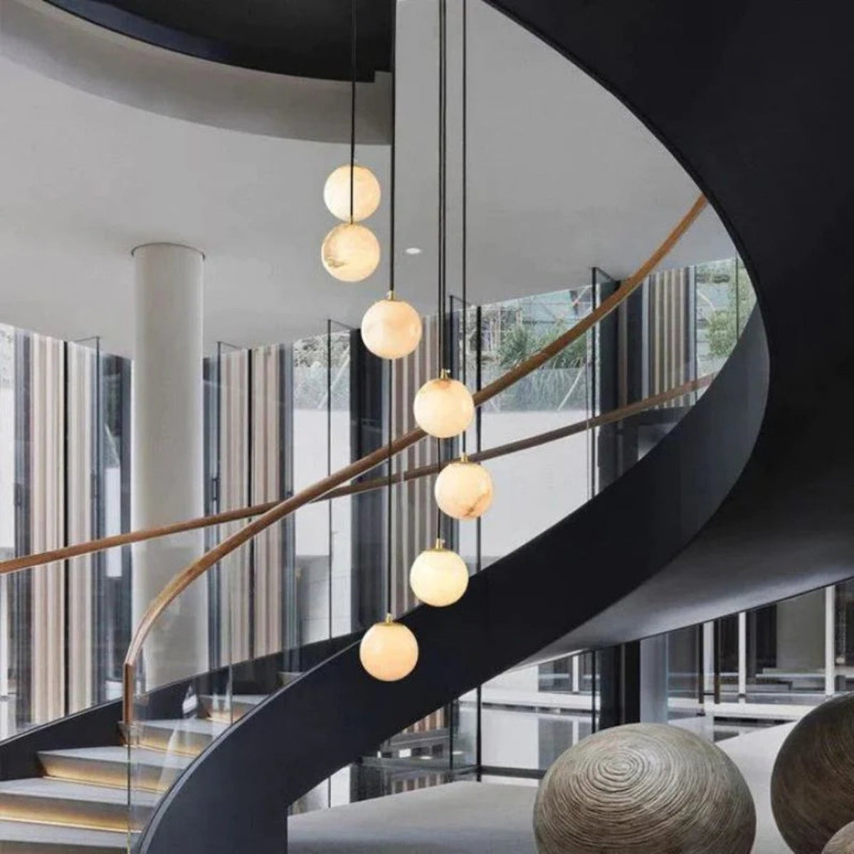 Modern Alabaster Global Staircase Chandelier
