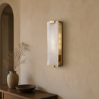 Modern Alabaster Grand Sconce in a warm hallway interior