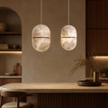 Modern Alabaster Symmetry Island Mini Pendant Light in a warm kitchen interior