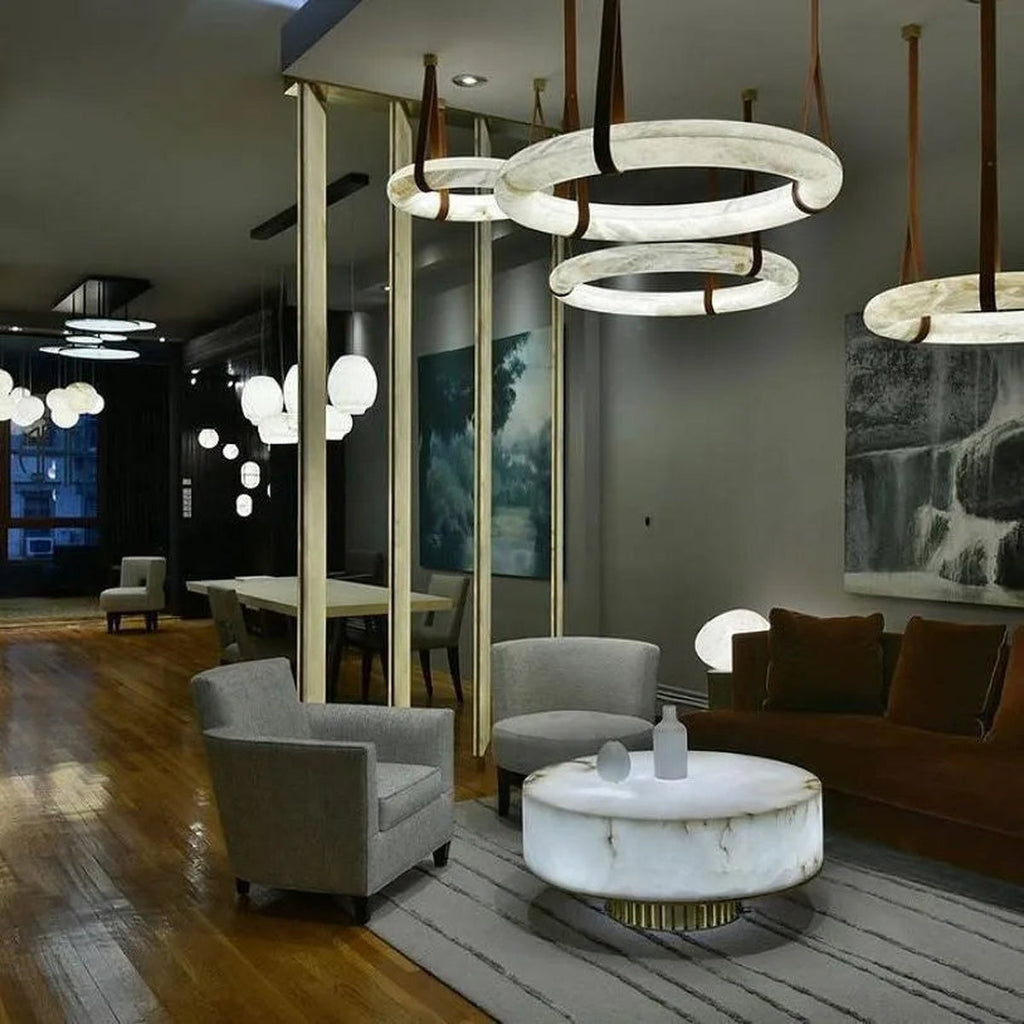 Modern Halo Ring Alabaster Chandelier