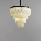 Modern Alabaster Multi-Tiered Round Chandelier