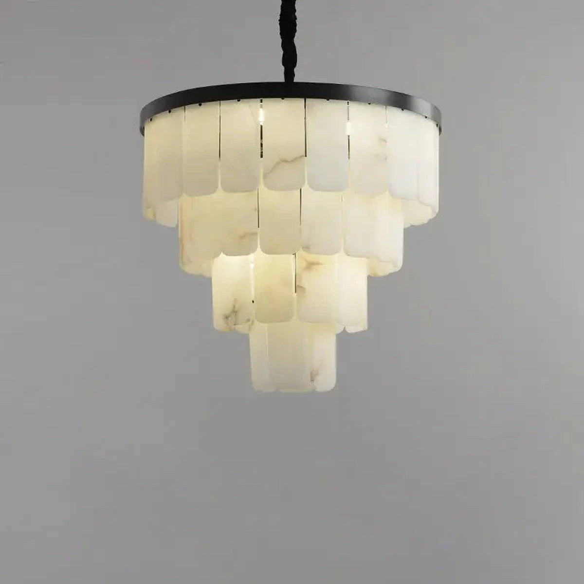 Modern Alabaster Multi-Tiered Round Chandelier