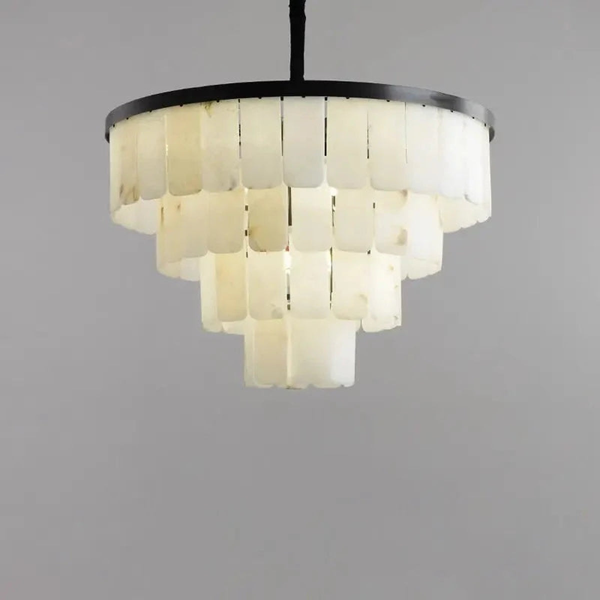 Modern Alabaster Multi-Tiered Round Chandelier