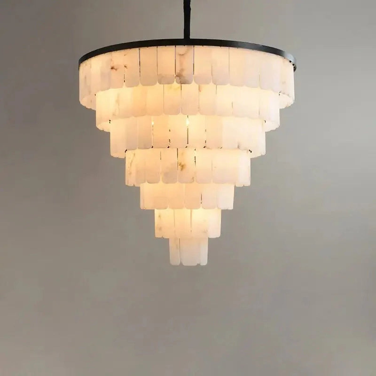 Modern Alabaster Multi-Tiered Round Chandelier