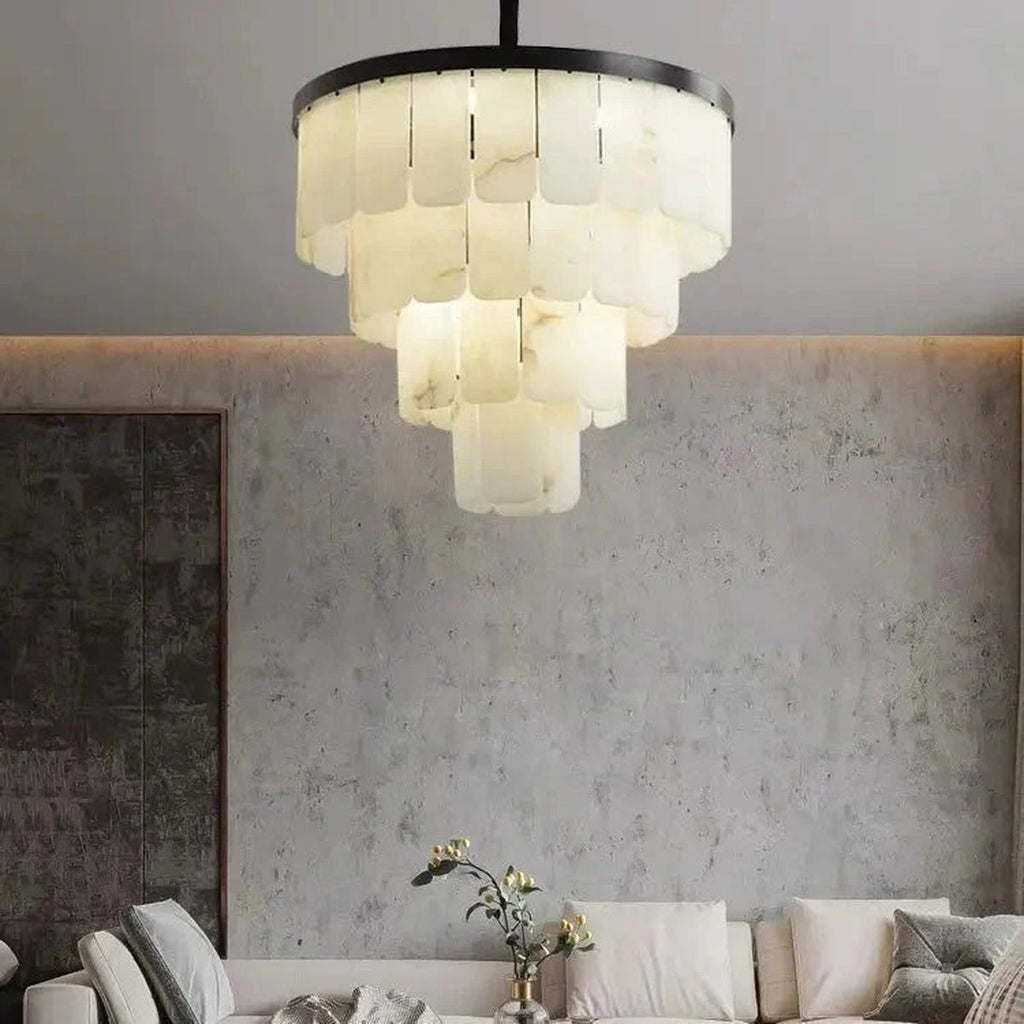 Modern Alabaster Multi-Tiered Round Chandelier