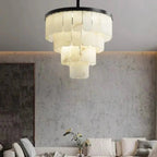Modern Alabaster Multi-Tiered Round Chandelier