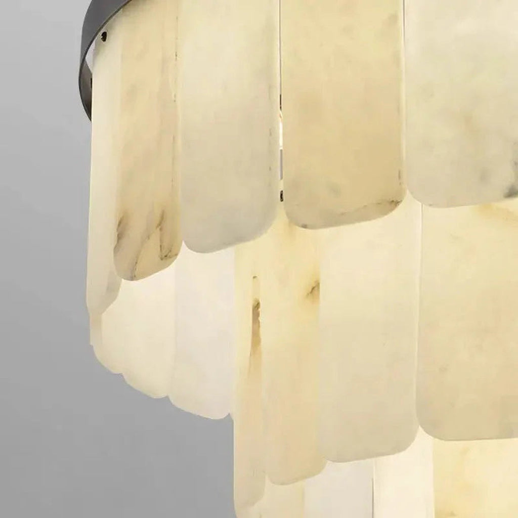 Modern Alabaster Multi-Tiered Round Chandelier