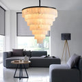 Modern Alabaster Multi-Tiered Round Chandelier