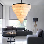Modern Alabaster Multi-Tiered Round Chandelier