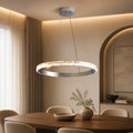 Modern LED Crystal Round Chandelier in a warm dining interior