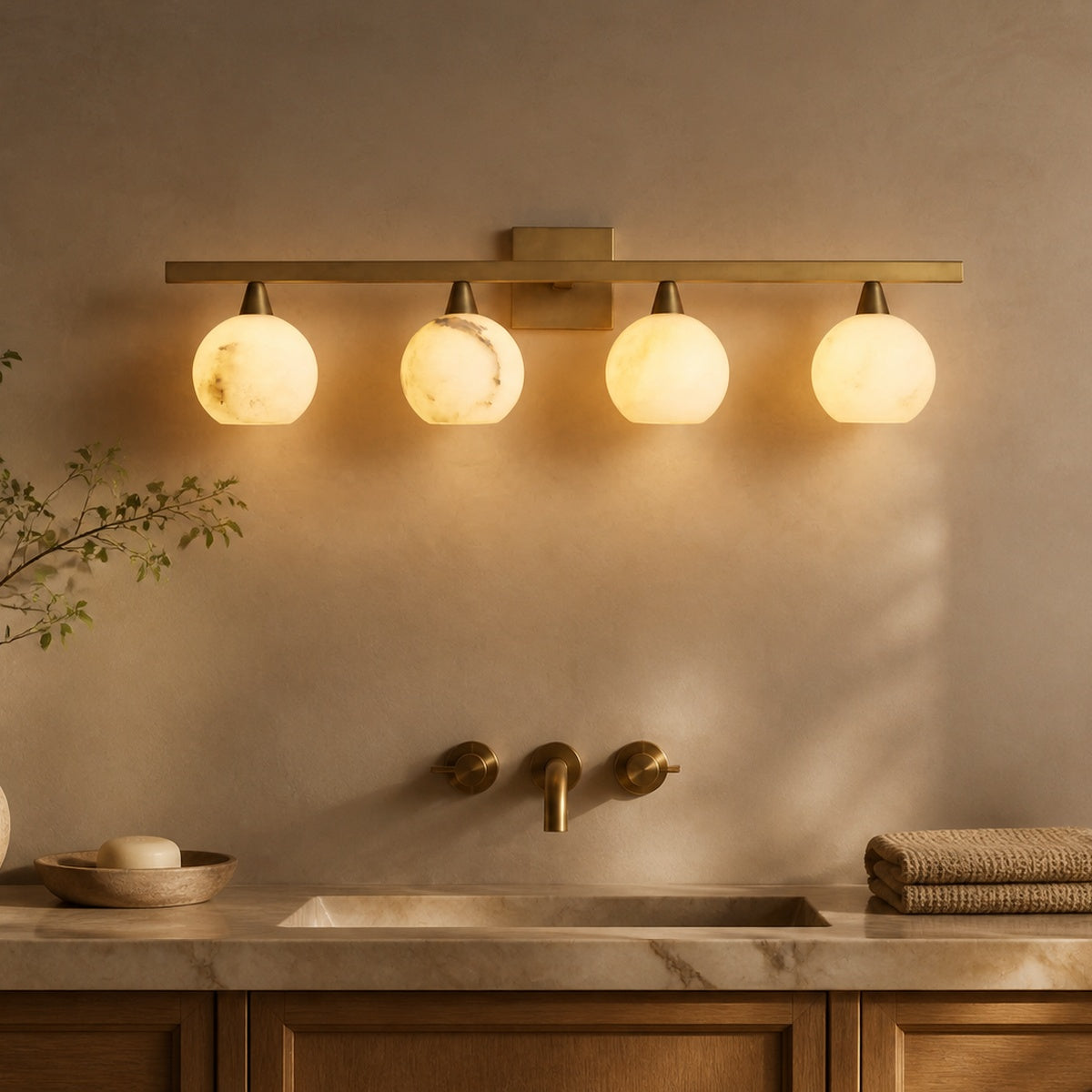 Modern Luxury Arica 4-Light Sconce in a warm bathroom interior