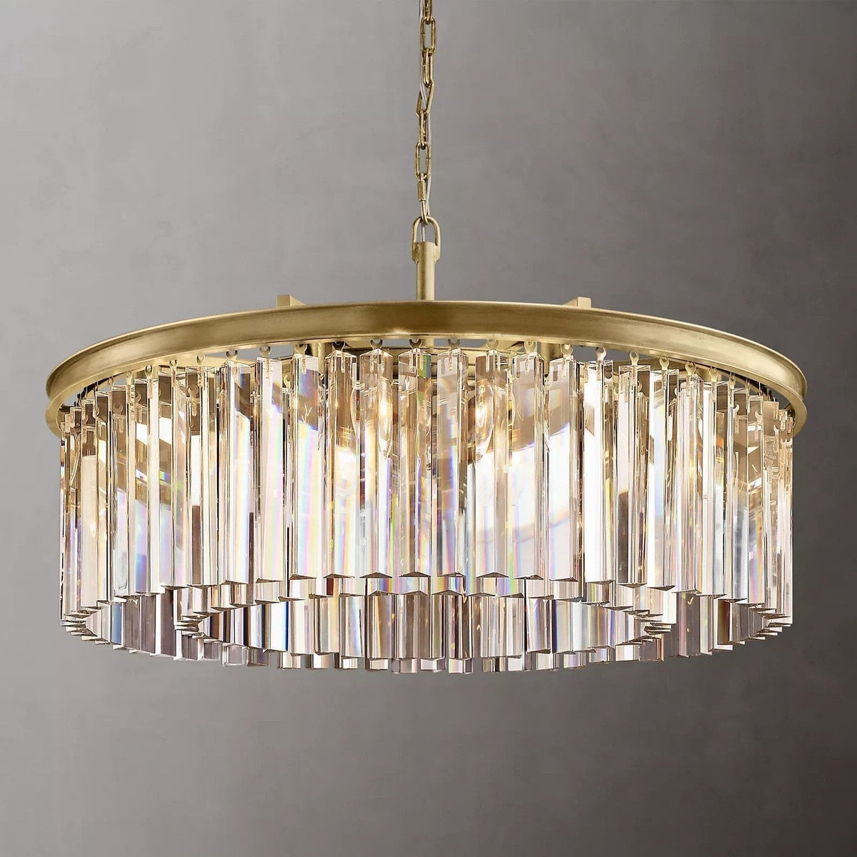1920s Odeon Crystal Round Chandelier 32"/43"