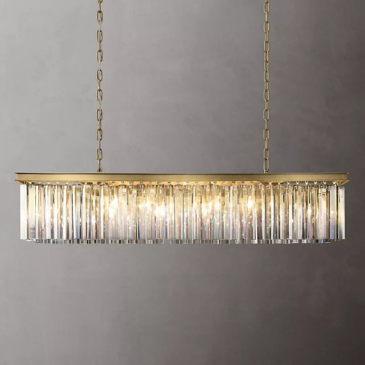 1920s Odeon Crystal Island Single-Tier Linear Chandelier 39"/49"/59"
