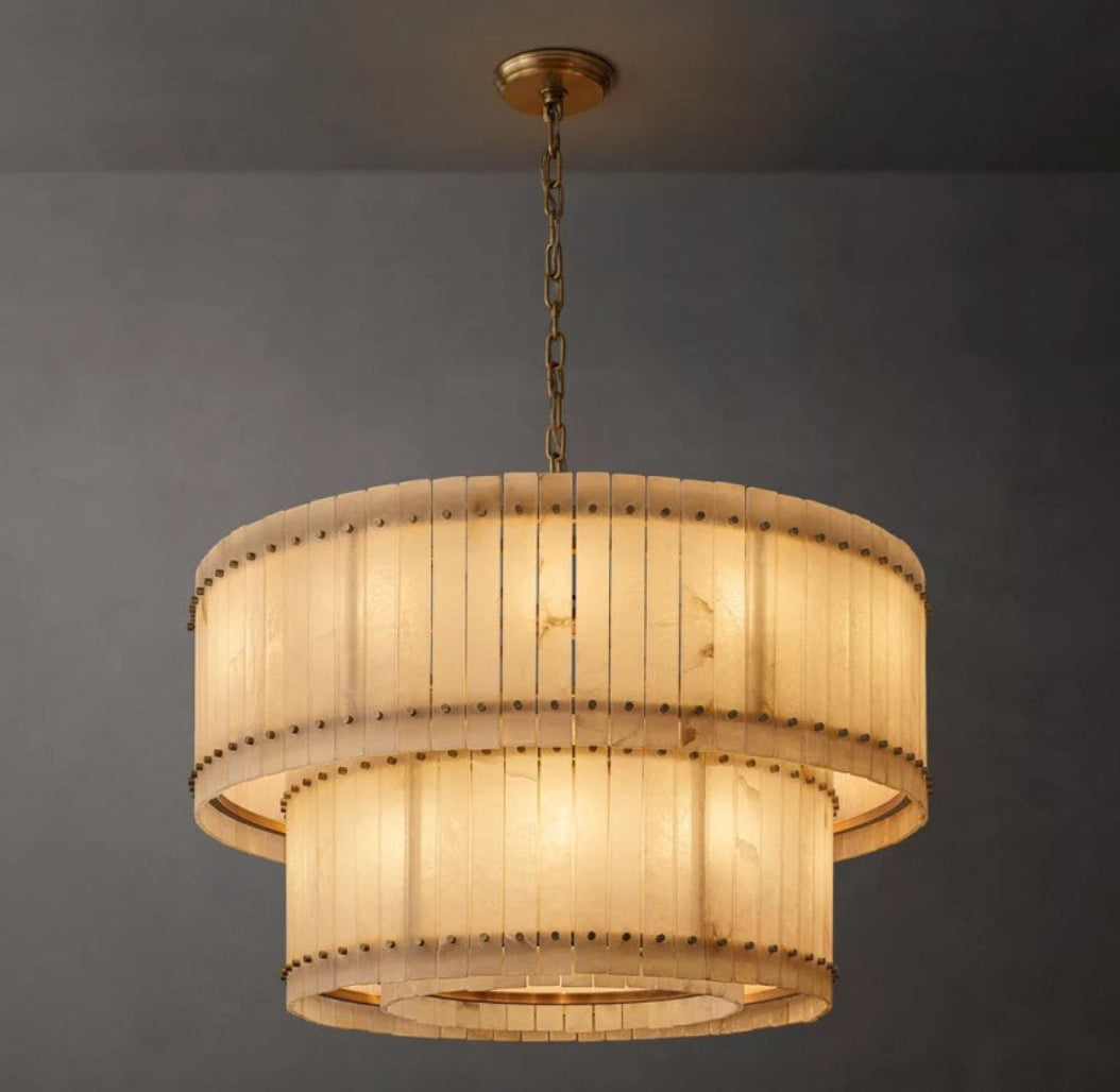 San Marco Alabaster Round Two-Tier Chandelier 22"/37"/48"/60"