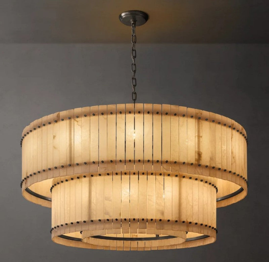 San Marco Alabaster Round Two-Tier Chandelier 22"/37"/48"/60"