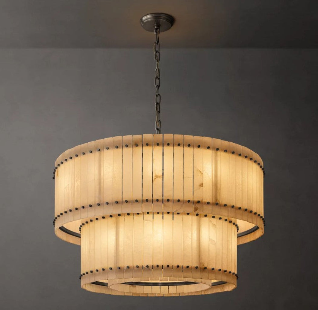 San Marco Alabaster Round Two-Tier Chandelier 22"/37"/48"/60"
