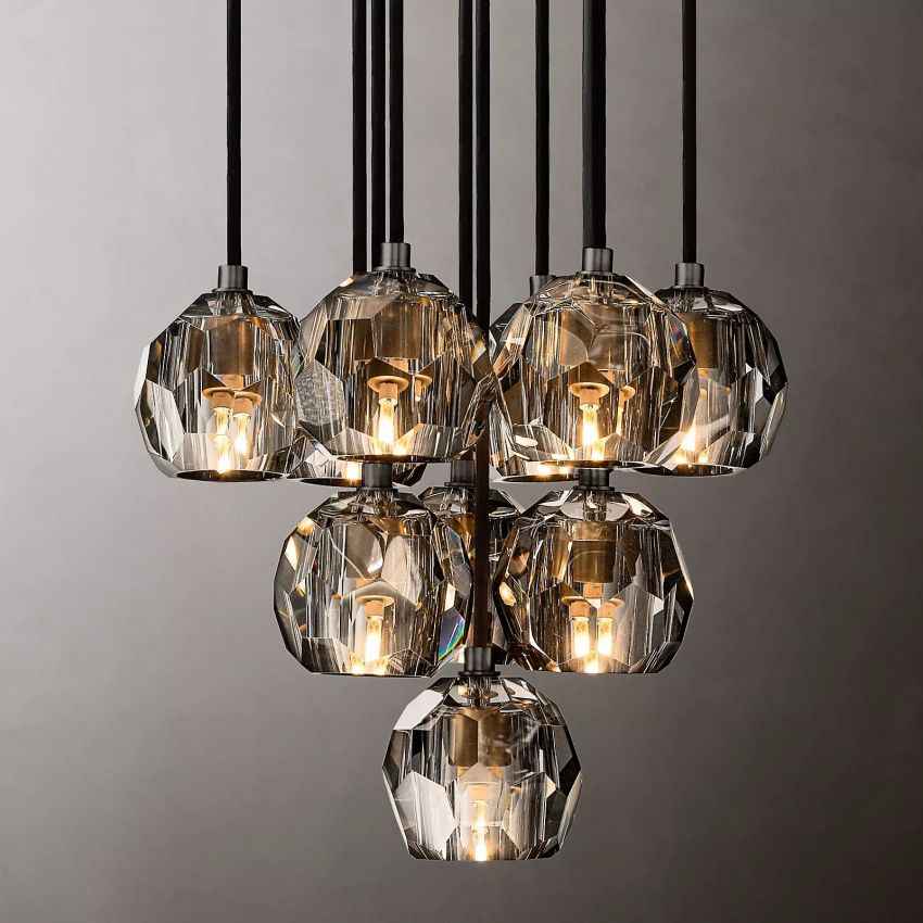 Boule De Cristal Clear/Smoke Cluster Chandelier 14"/19"